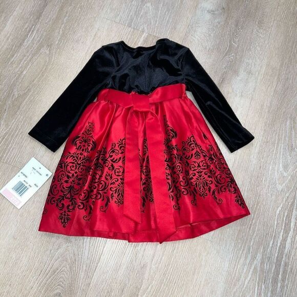 Rare Editions, Little Girl Velvet Bodice To Flocked Satin Skirt, 2T Toddler - Picture 4 of 8